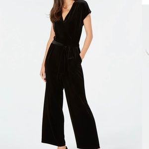 New Alfani Women's Belted Velvet Jumpsuit Black